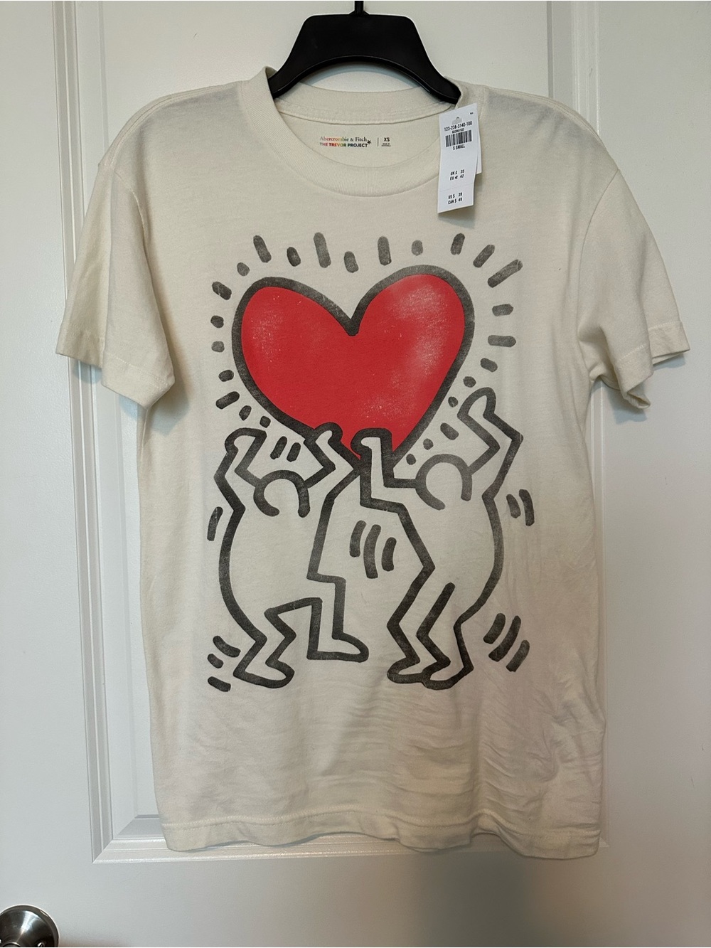Abercrombie & Fitch Cream Graphic Tee with Red Heart and Black Outline